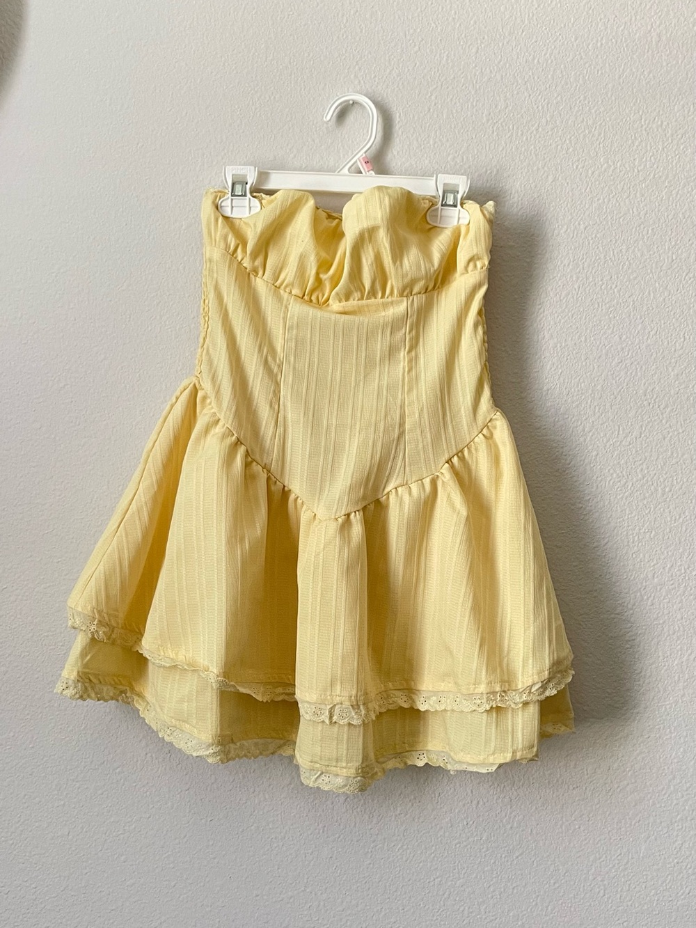 SHEIN Pale Yellow Ruffled Tiered Skater Dress